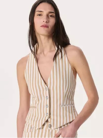 Nwt Rag & Bone Ethel Linen Halter Top Vest 4 Tan/White